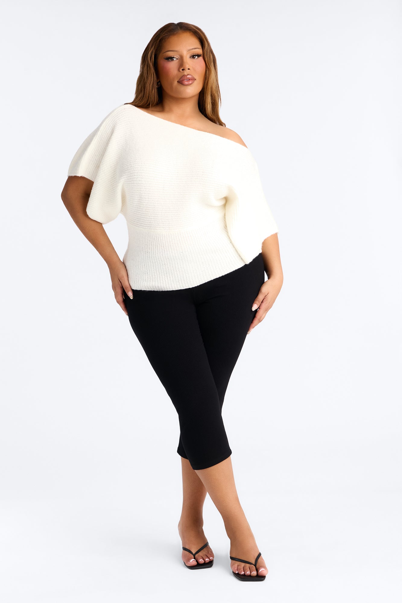 Carol One Shoulder Sweater Top - Ivory.