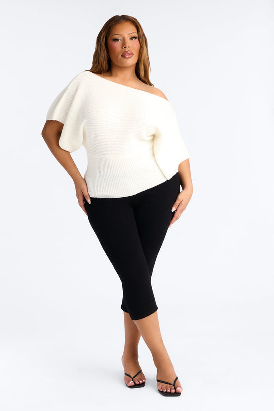 Carol One Shoulder Sweater Top - Ivory.