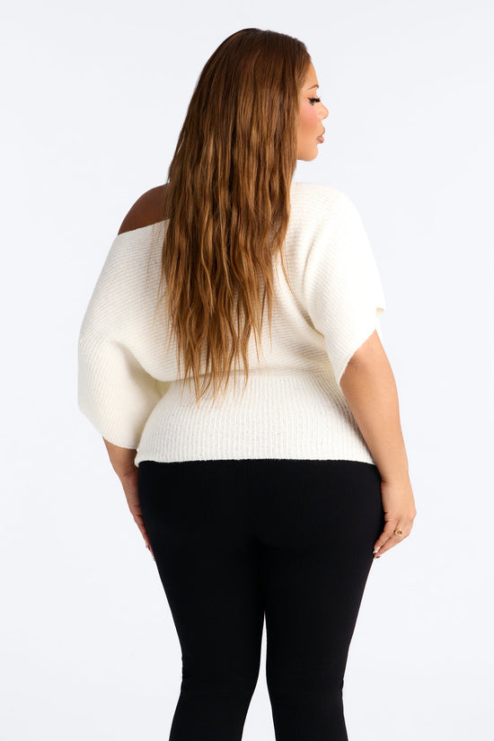 Carol One Shoulder Sweater Top - Ivory.