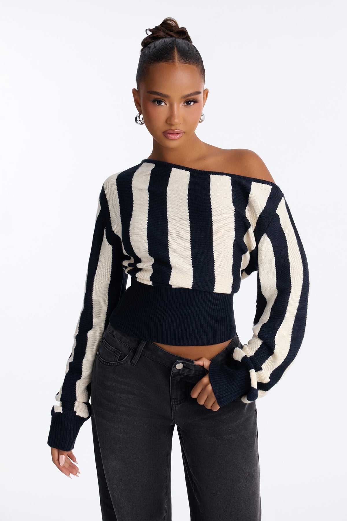 Carla Striped Pullover Sweater - Black/combo.
