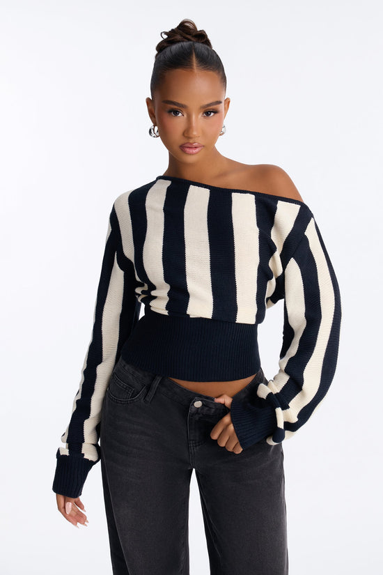 Carla Striped Pullover Sweater - Black/combo.