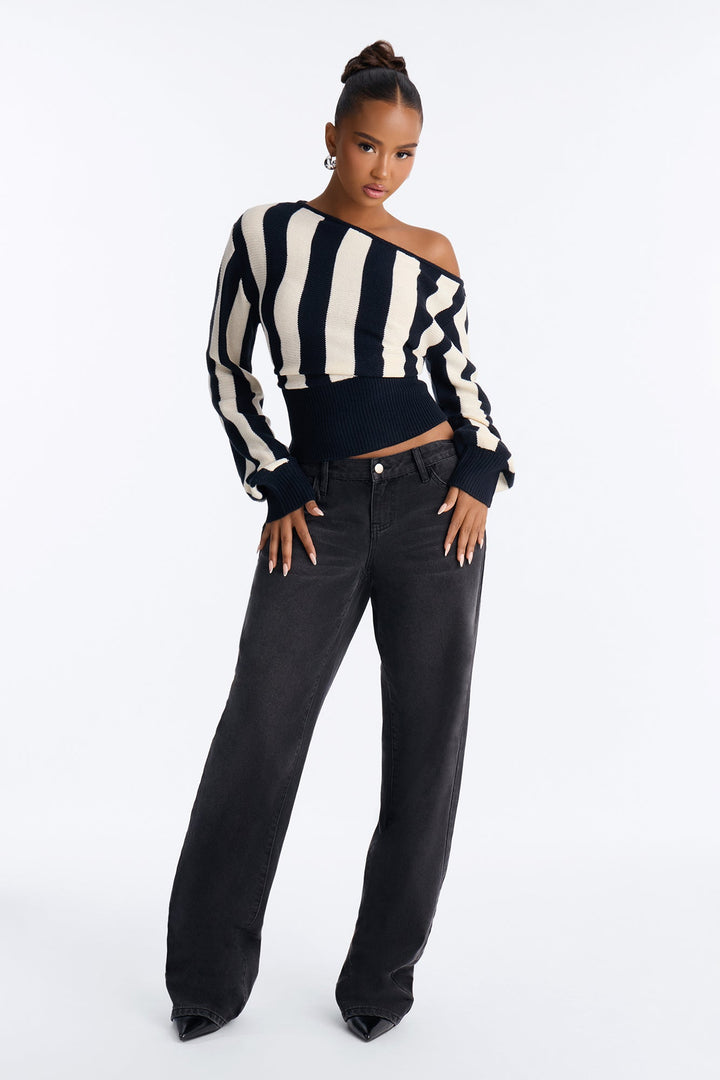 Carla Striped Pullover Sweater - Black/combo.