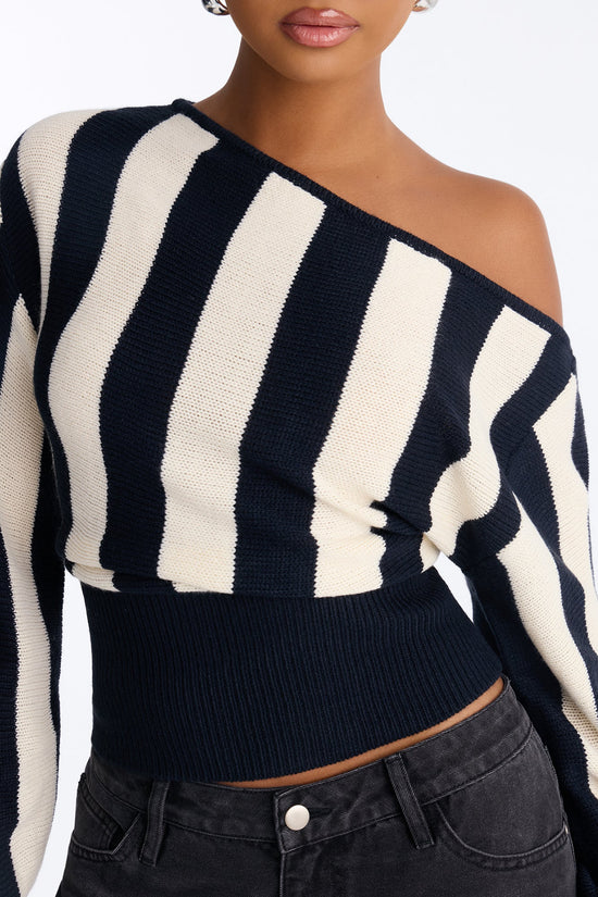 Carla Striped Pullover Sweater - Black/combo.