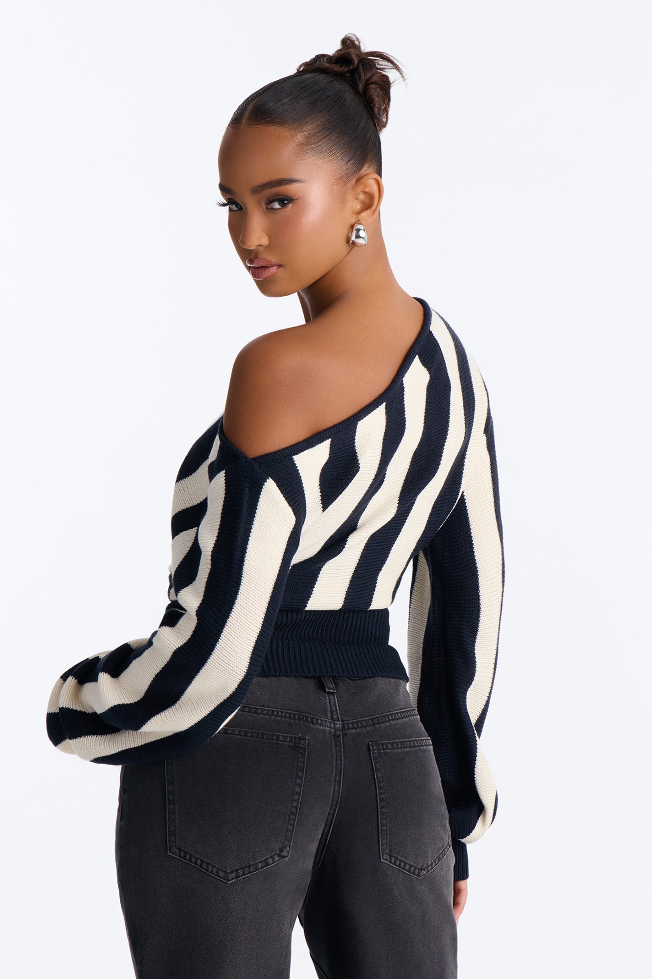 Carla Striped Pullover Sweater - Black/combo.