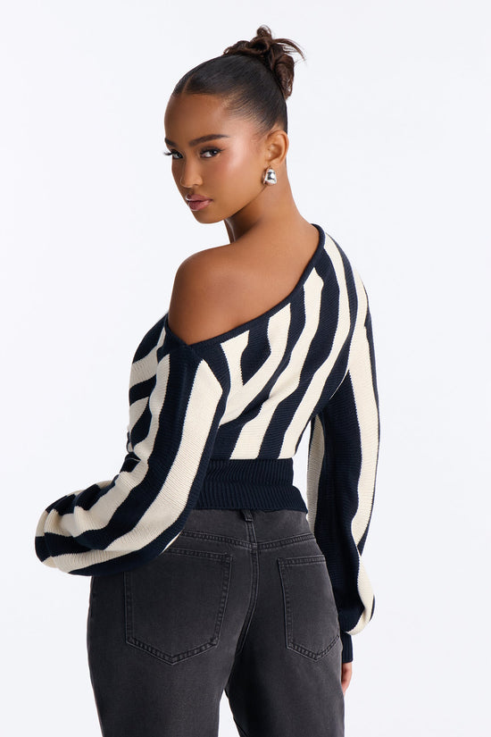 Carla Striped Pullover Sweater - Black/combo.
