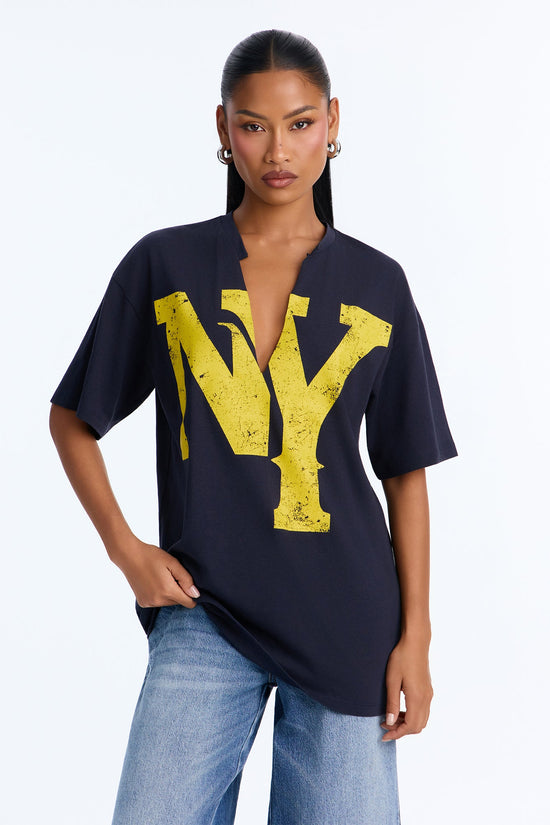 NY Represent Notch Neck Tee - Navy.