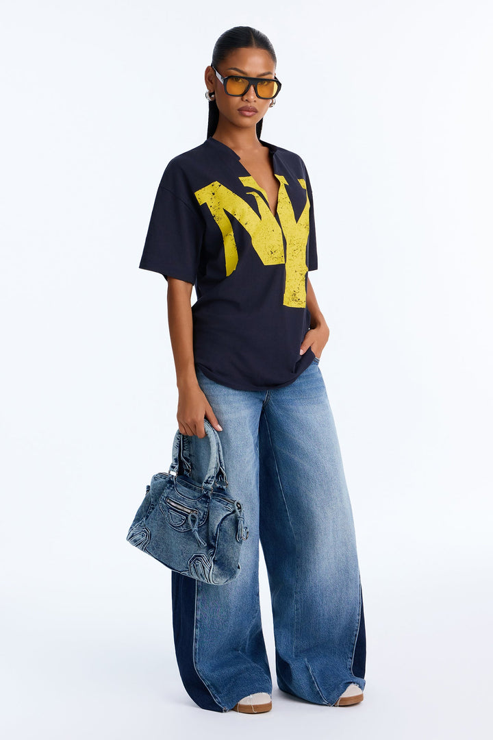 NY Represent Notch Neck Tee - Navy.