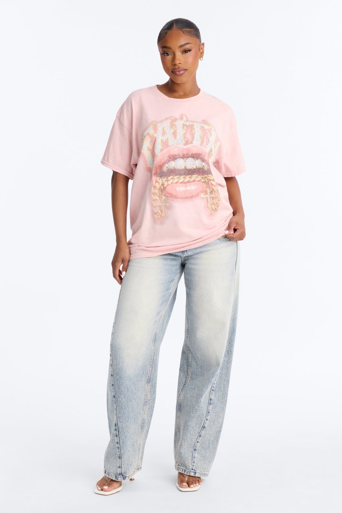 Faith In My Grillz Washed Tee - Pink.