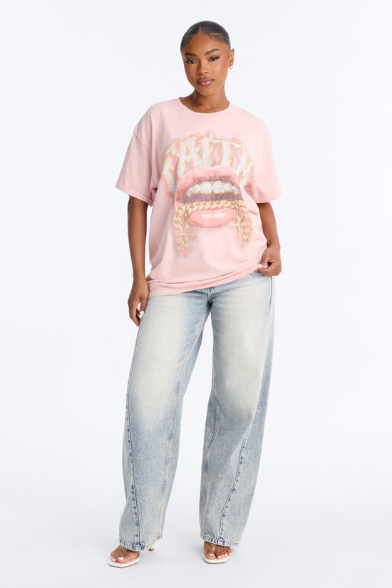Faith In My Grillz Washed Tee - Pink.