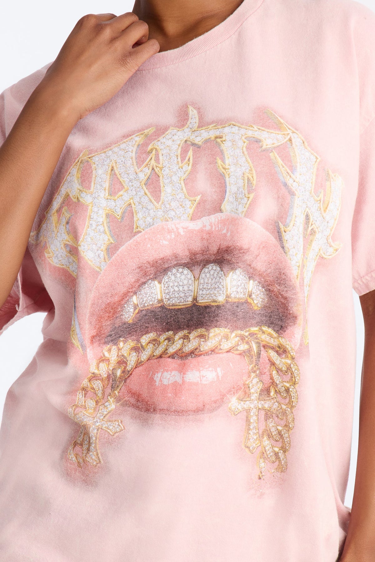 Faith In My Grillz Washed Tee - Pink.
