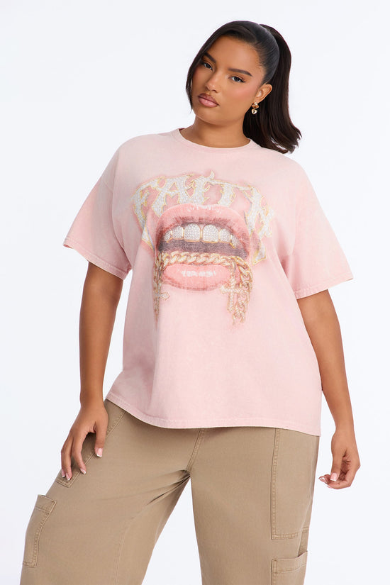 Faith In My Grillz Washed Tee - Pink.