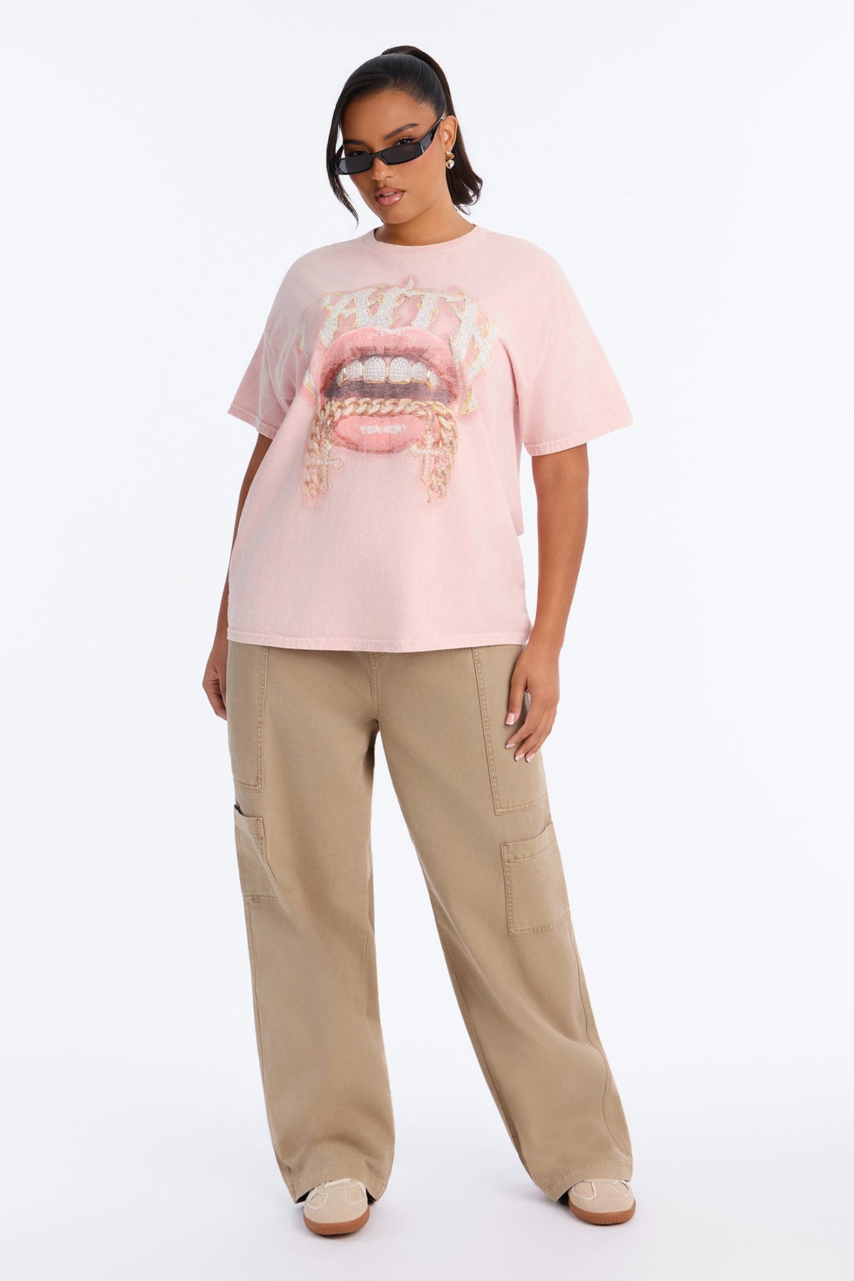 Faith In My Grillz Washed Tee - Pink.