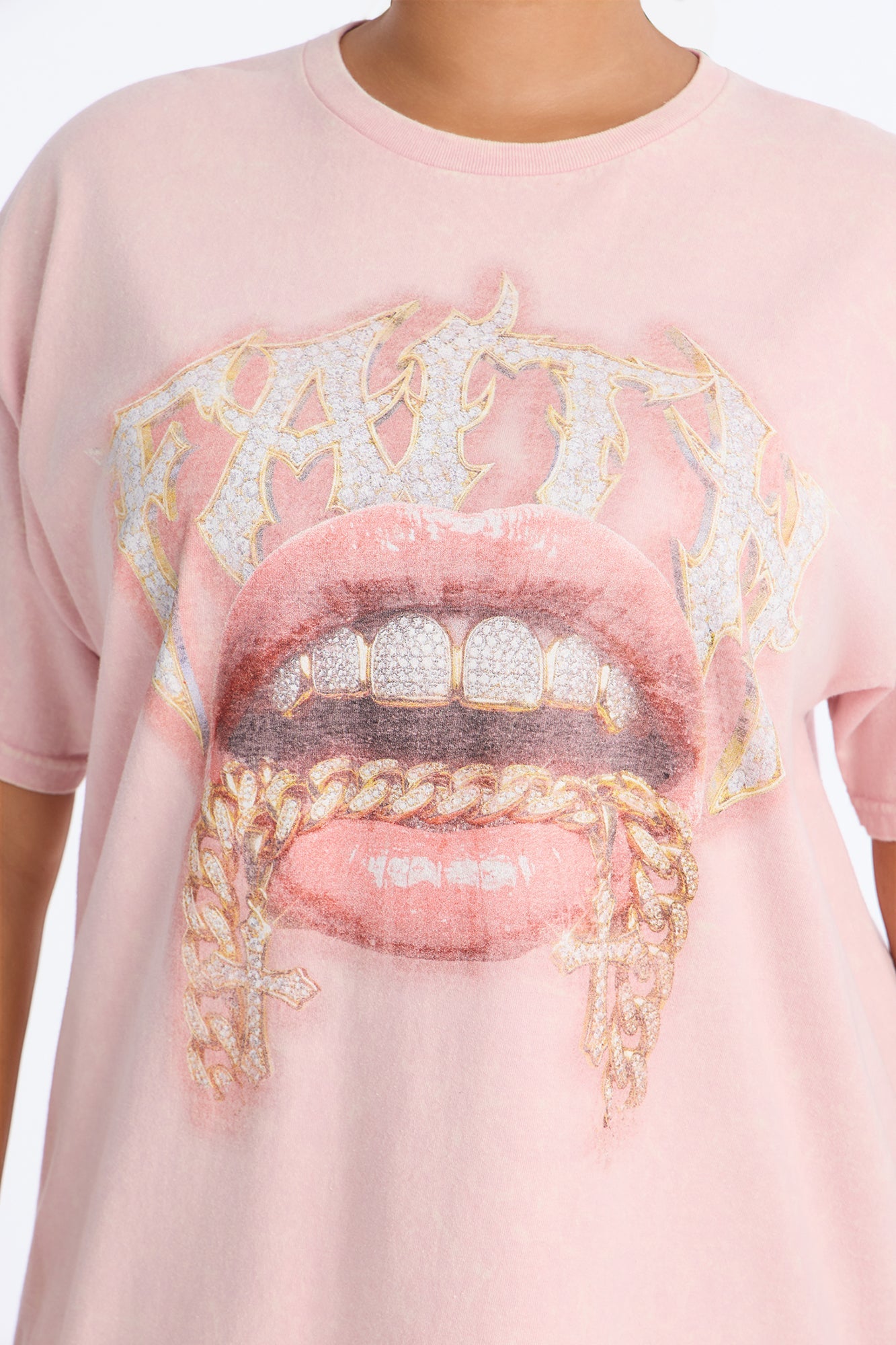 Faith In My Grillz Washed Tee - Pink.