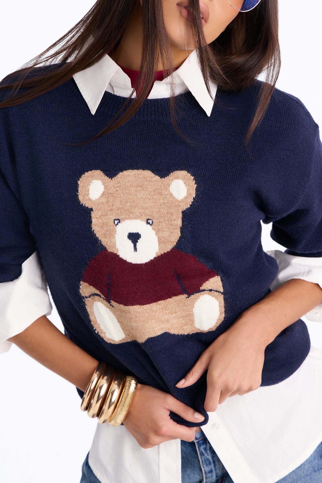 Bearly Yours Teddy Bear Pullover Sweater - Navy.