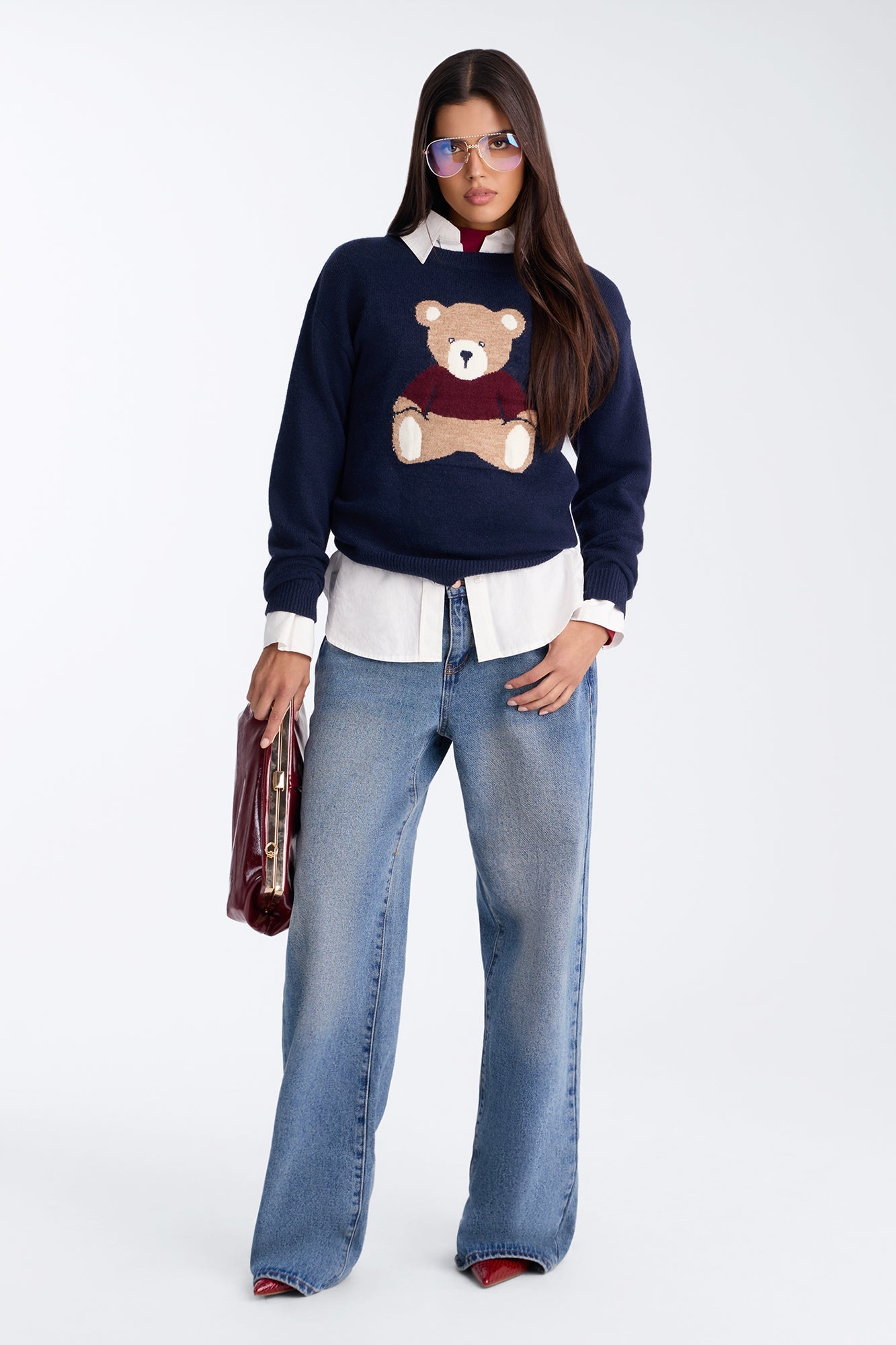 Bearly Yours Teddy Bear Pullover Sweater - Navy.
