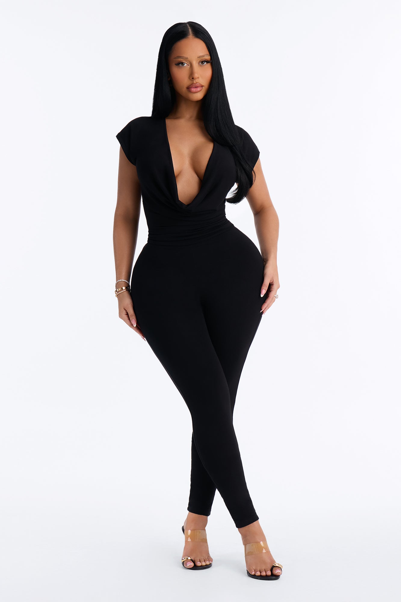 Magy Cowl Skinny Leg Jumpsuit - Black.