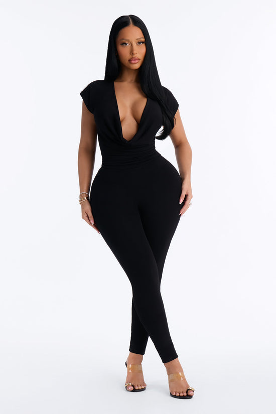 Magy Cowl Skinny Leg Jumpsuit - Black.