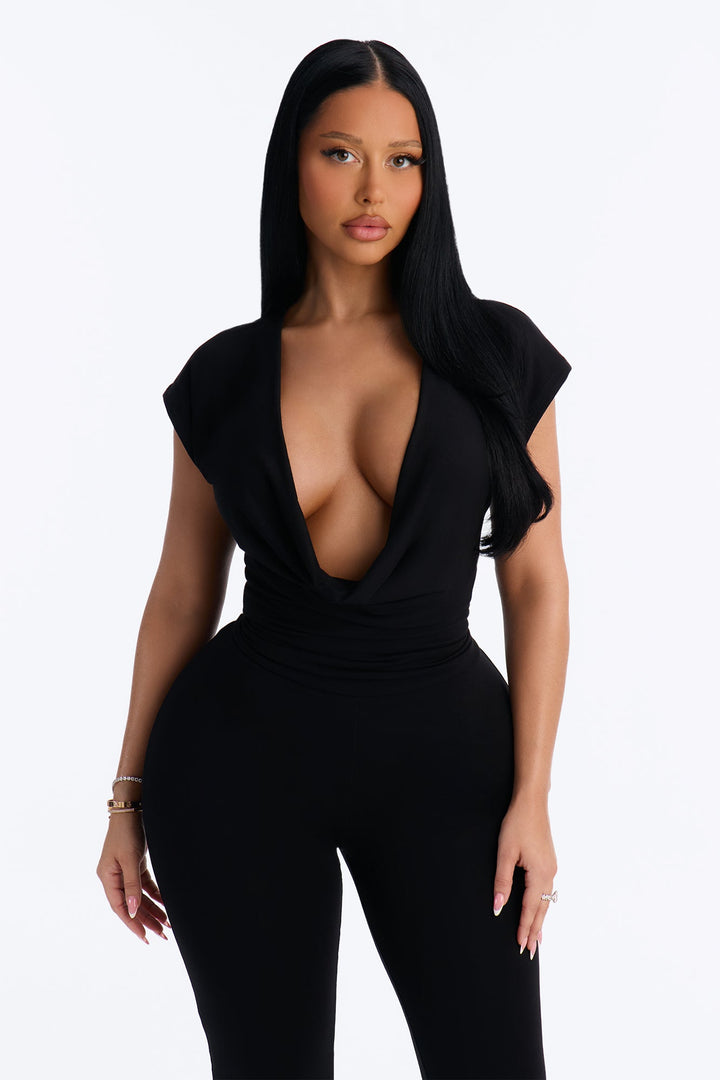 Magy Cowl Skinny Leg Jumpsuit - Black.