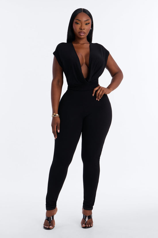 Magy Cowl Skinny Leg Jumpsuit - Black.