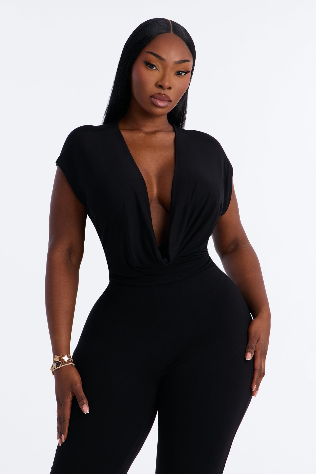 Magy Cowl Skinny Leg Jumpsuit - Black.