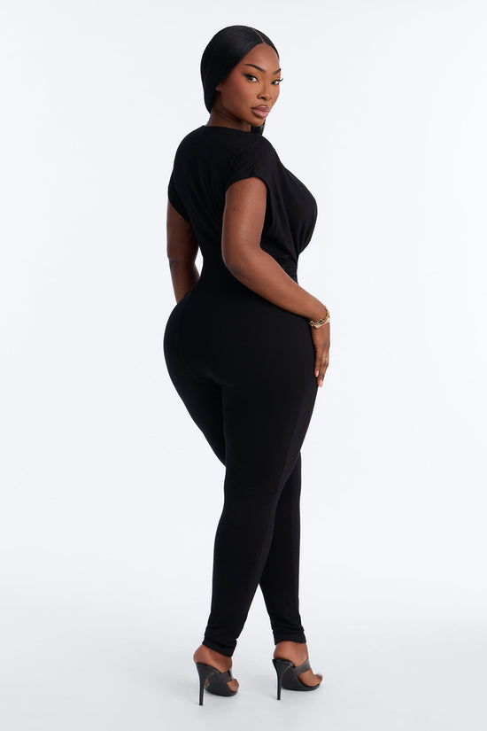 Magy Cowl Skinny Leg Jumpsuit - Black.