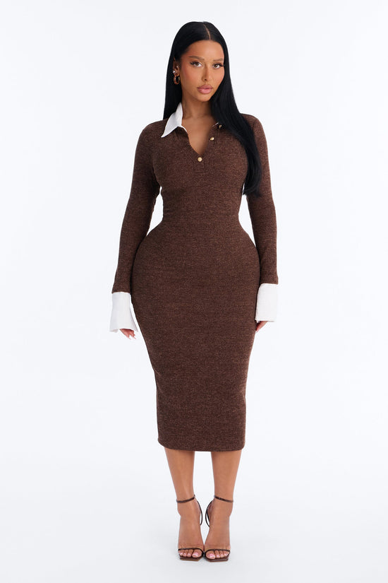 Office Beauty Of The Week Collar Midi Dress - Brown.