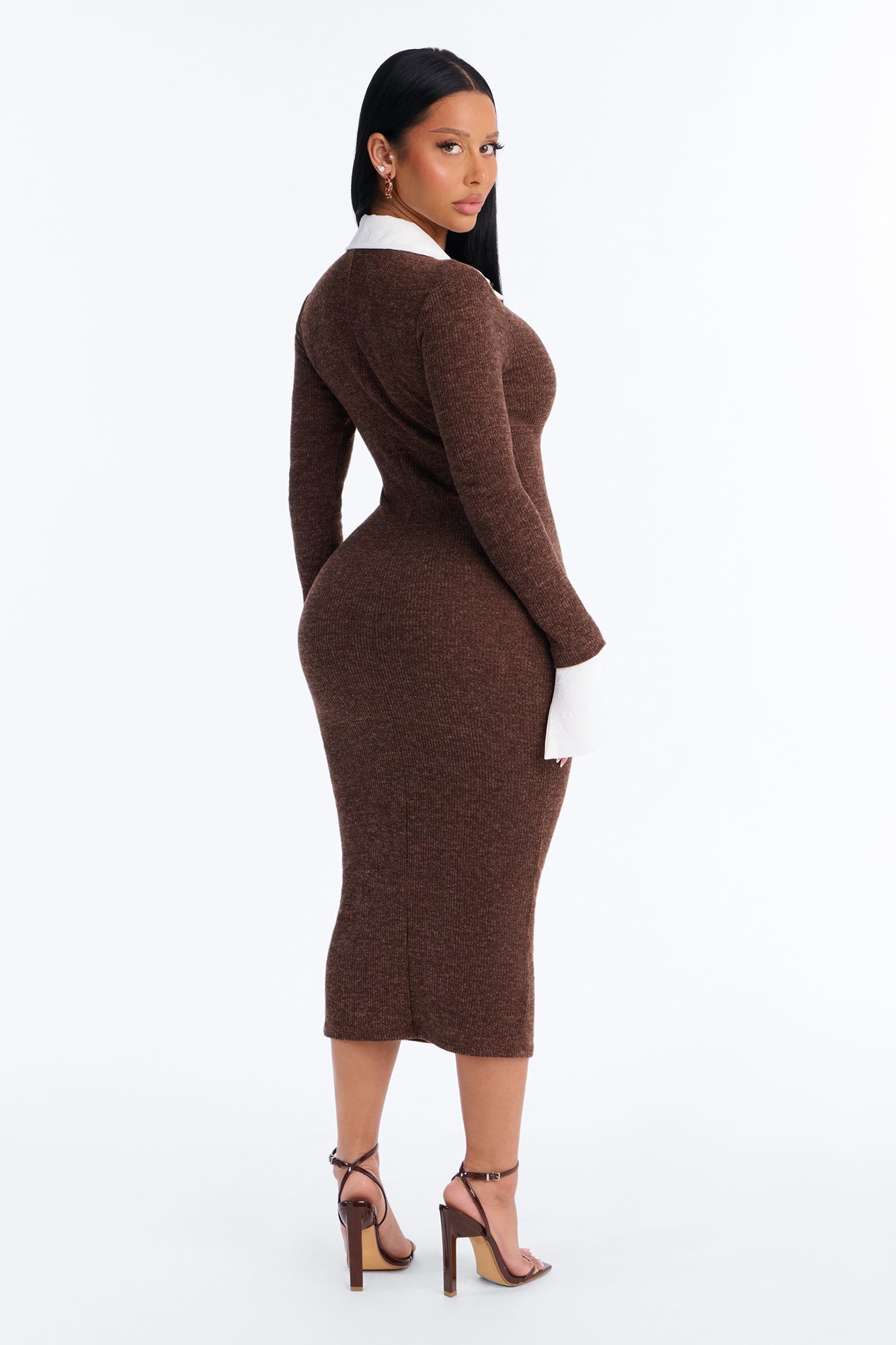 Office Beauty Of The Week Collar Midi Dress - Brown.