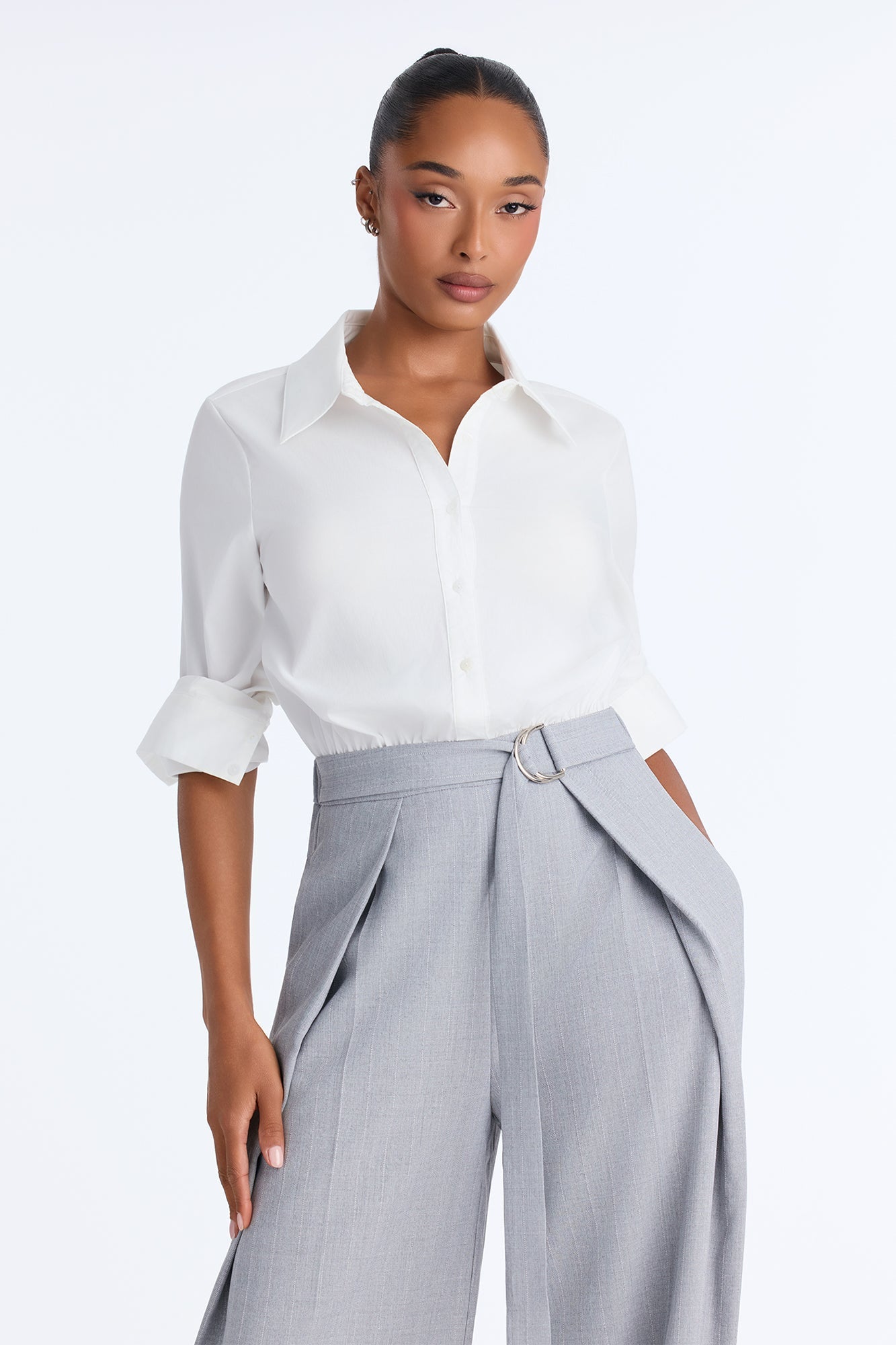 Business or Pleasure Belted Wide Leg Jumpsuit - Grey.