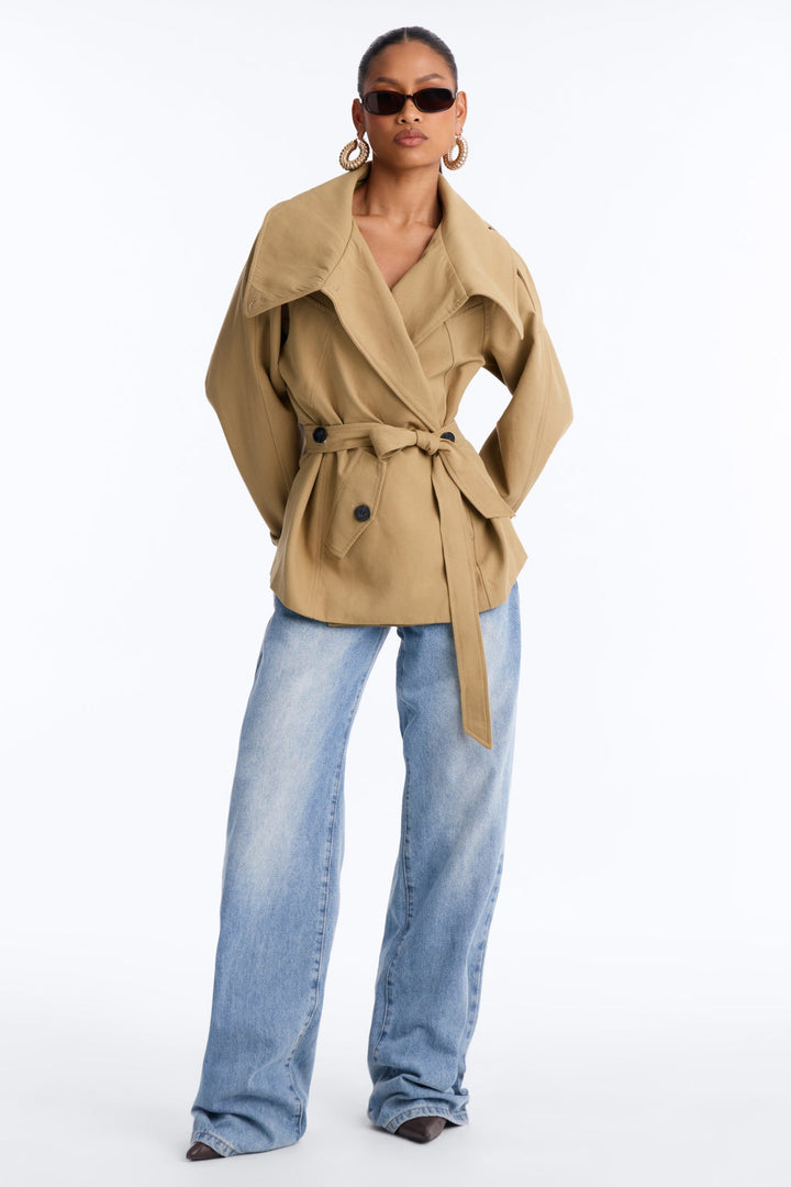 The Savannah Everyday Funnel Neck Twill Jacket - Khaki.