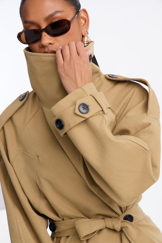 The Savannah Everyday Funnel Neck Twill Jacket - Khaki.