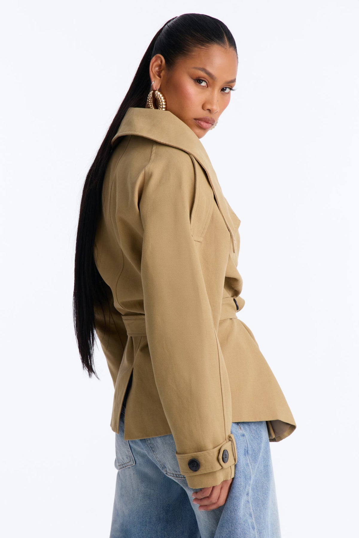 The Savannah Everyday Funnel Neck Twill Jacket - Khaki.