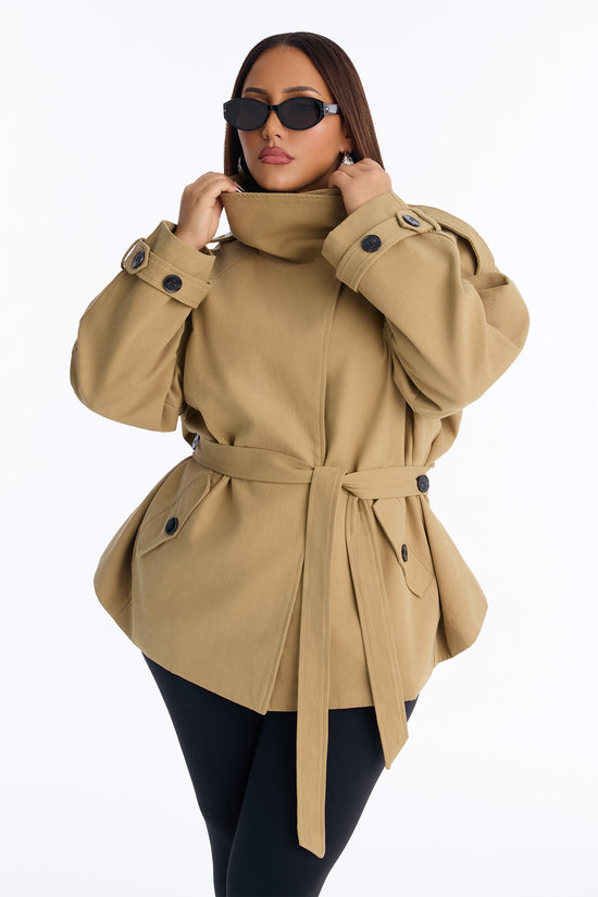 The Savannah Everyday Funnel Neck Twill Jacket - Khaki.