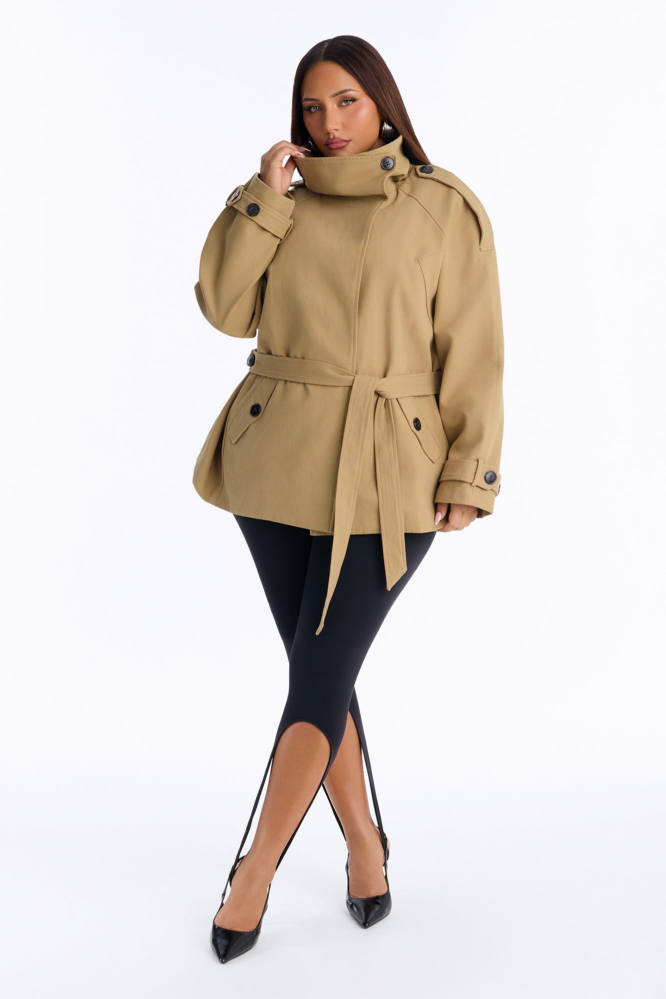 The Savannah Everyday Funnel Neck Twill Jacket - Khaki.