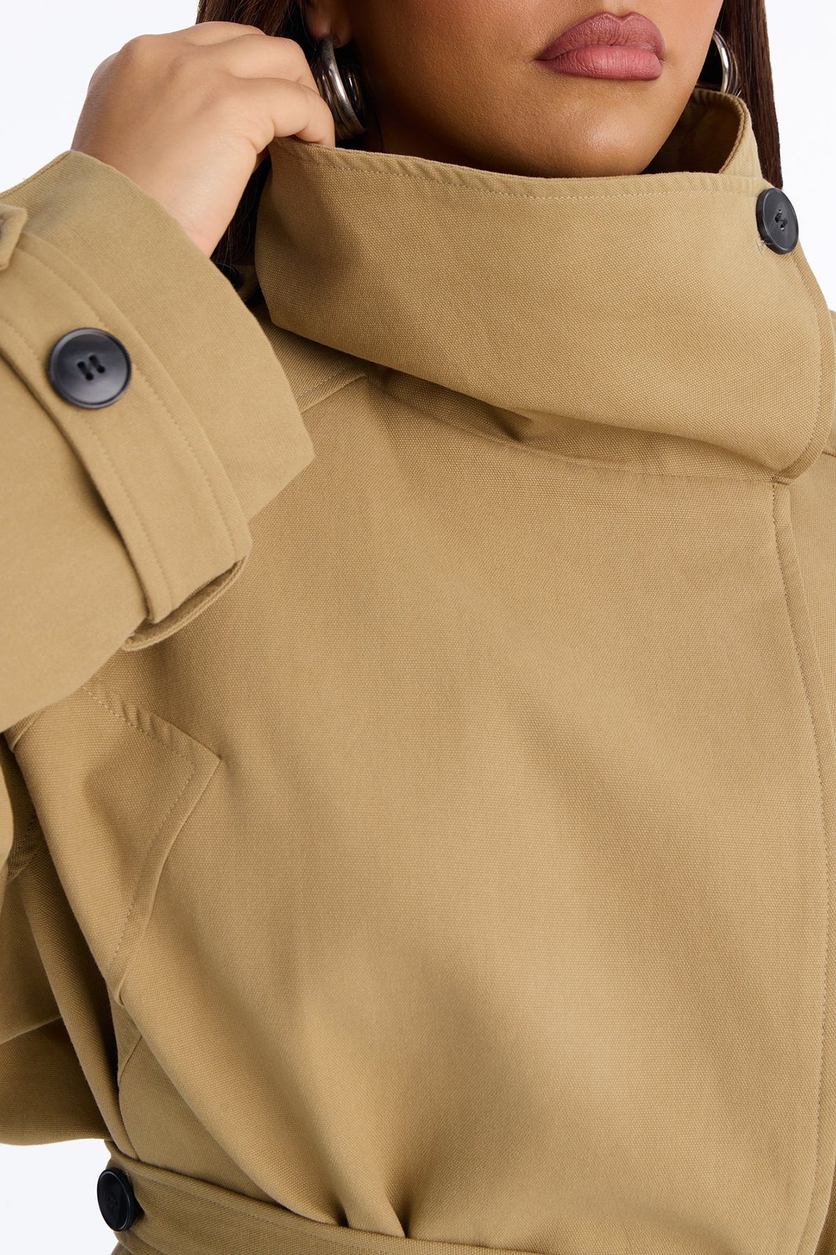 The Savannah Everyday Funnel Neck Twill Jacket - Khaki.