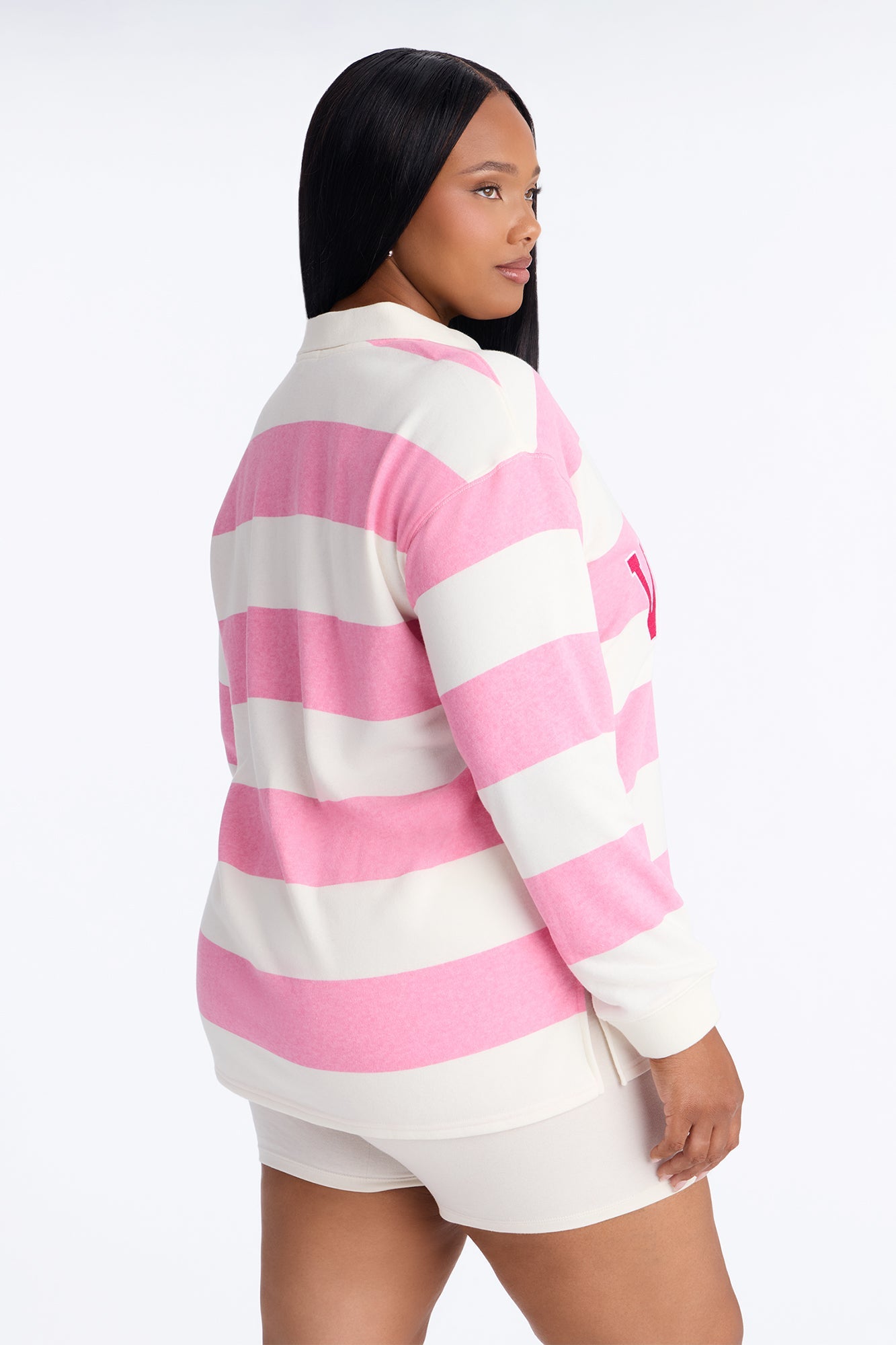 Varsity Striped Long Sleeve Polo - Pink.