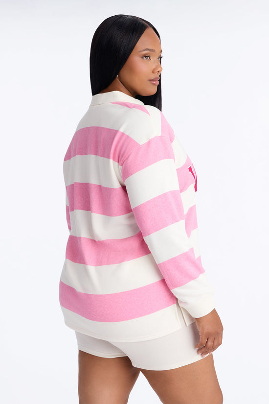 Varsity Striped Long Sleeve Polo - Pink.