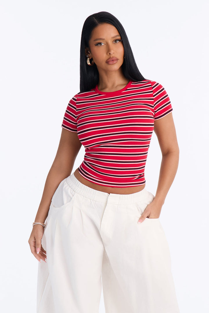 Ari Striped Crew Neck Tee - Red/combo.