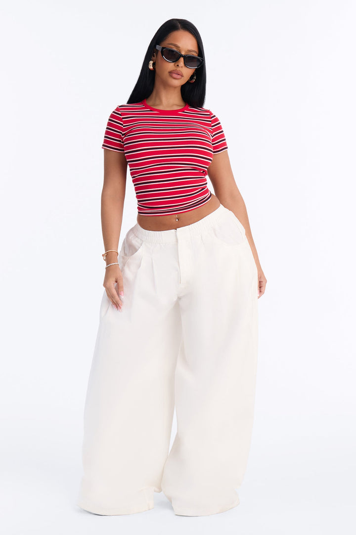 Ari Striped Crew Neck Tee - Red/combo.