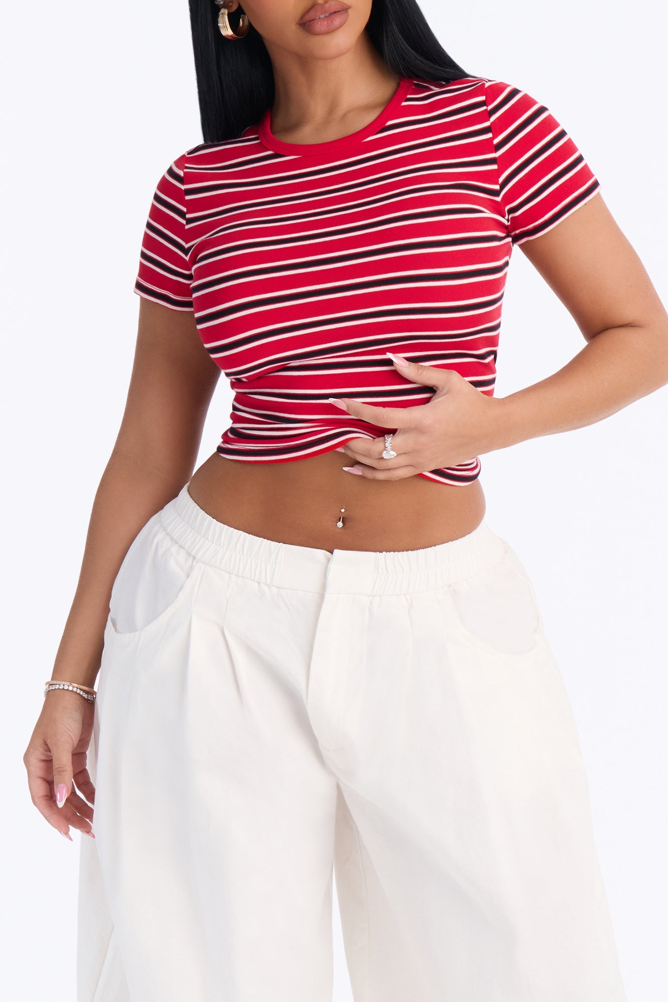 Ari Striped Crew Neck Tee - Red/combo.