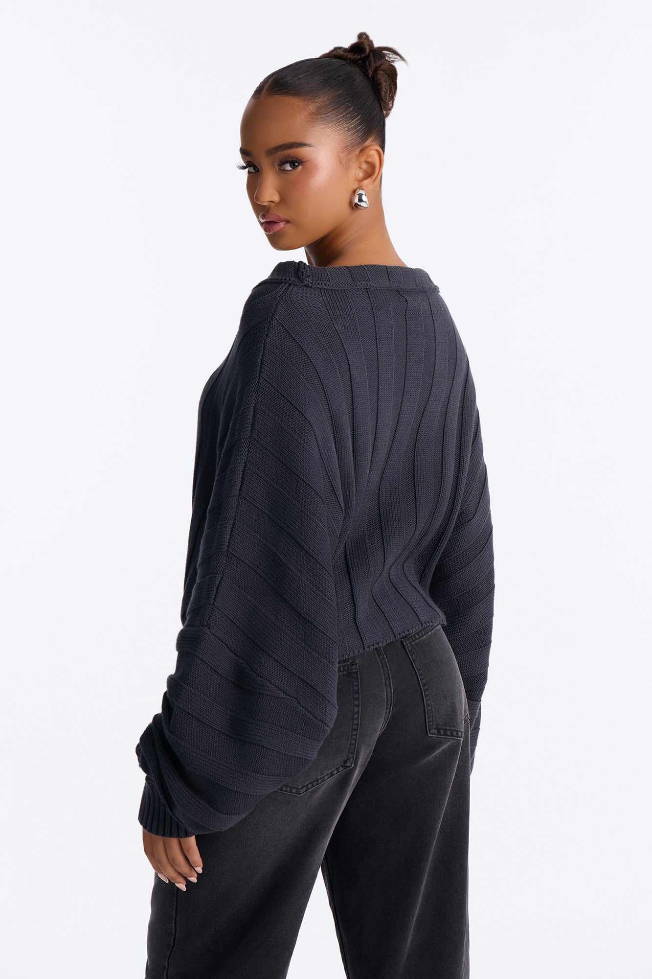 Cozy Girl Zip Front Cropped Cardigan Sweater - Charcoal.