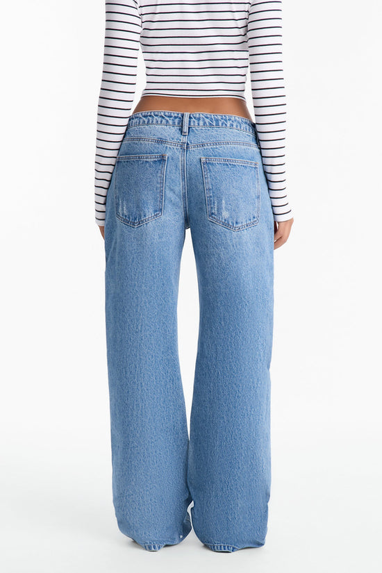 Malibu High Rise Ripped Straight Leg Jeans - Medium Wash.