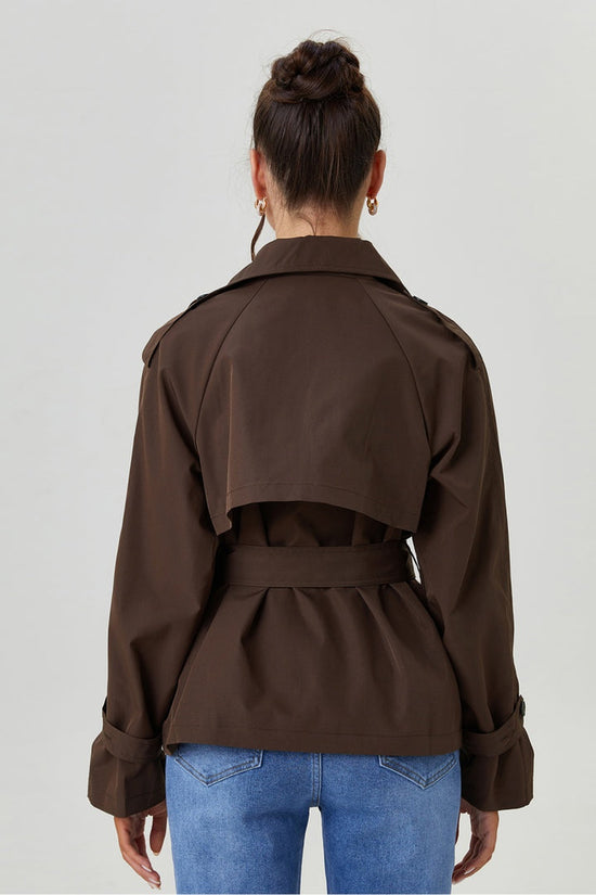 Notch Lapel Double Breasted Waist Tie Trench Coat