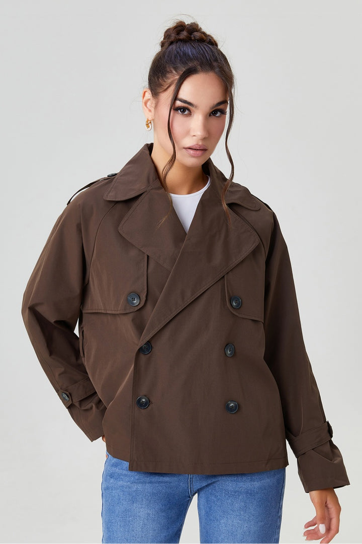 Notch Lapel Double Breasted Waist Tie Trench Coat