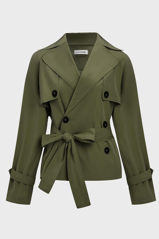 Notch Lapel Double Breasted Waist Tie Trench Coat