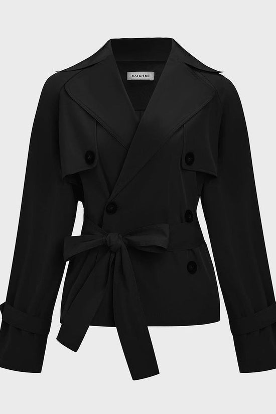 Notch Lapel Double Breasted Waist Tie Trench Coat