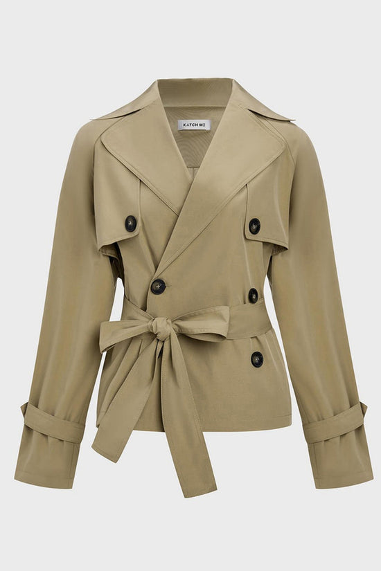 Notch Lapel Double Breasted Waist Tie Trench Coat